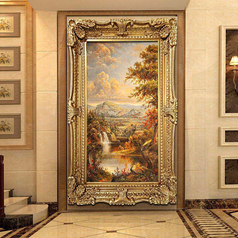 工厂外贸款精雕实木欧式装饰画酒店别墅客厅玄关风景手绘油画