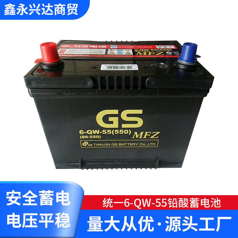 GS蓄电池6-QW-55铅酸蓄电池86-550免维护汽车蓄电池12v蓄电池