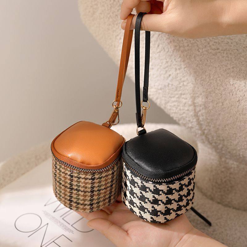 千鸟格软皮手拿包迷你复古拉链零钱包水桶口红包化妆包手拎钥匙包,箱包皮具/热销女包/男包,钱包,淘宝优惠券,粉丝福利购,淘宝优惠卷