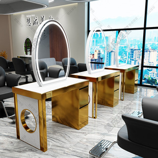 2026高档理发店镜子网红美发店镜台发廊专用不锈钢大理石剪发烫染