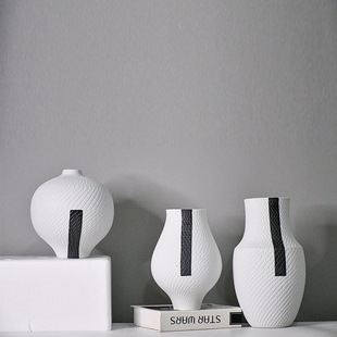跳刀工艺黑白陶瓷新中式陶艺插花水培家居客厅装饰摆件花艺花瓶