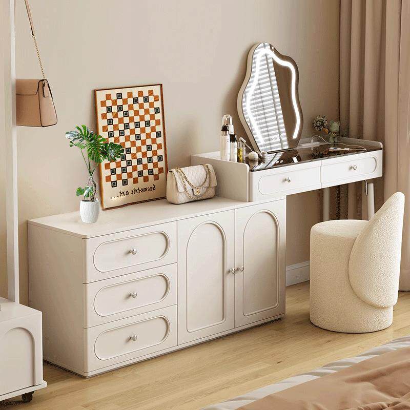 奶油风梳妆台斗柜一体现代简约卧室2025新款小型床尾可转角化妆桌