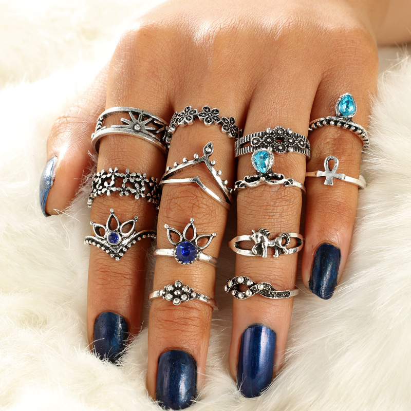 复古水滴戒指套装  13-piece womens ring set