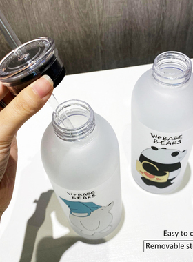 好货1000ml Water Bottles Cute Panda Bear Cup With Straw Tran
