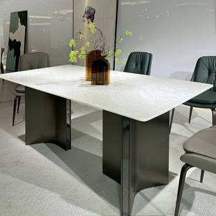 大理石铂金钻奢石餐桌餐厅家用大户型别墅轻奢长方形吃饭桌 意式