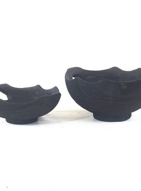 厂家销售手工制作黑色碳化原木工艺镂空托盘果盘酒店民宿装饰摆件