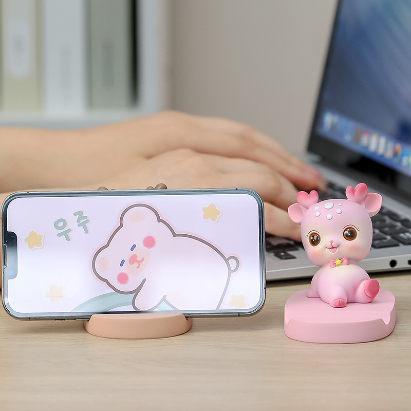 可爱小鹿手机支架桌面摆件卡工位人平板手机架治愈系礼品文创礼物