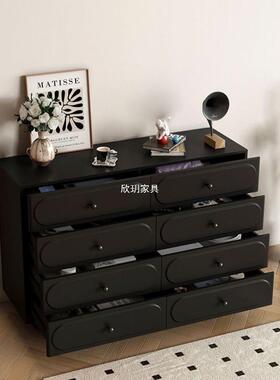 法式轻奢八斗柜黑色感客厅极简边柜北欧卧室床尾柜收纳柜斗柜