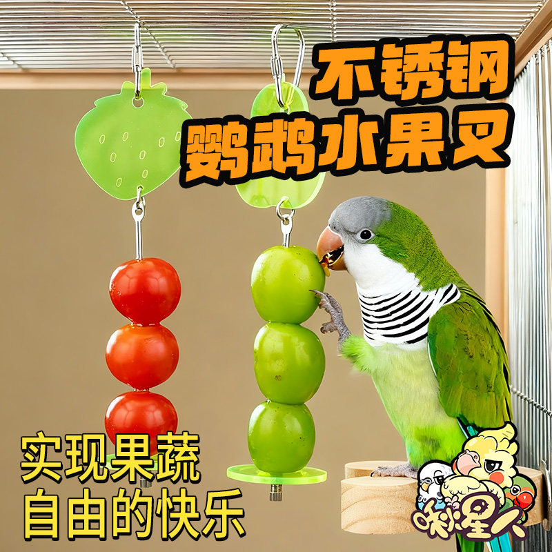 啾星人鹦鹉不锈钢水果叉鸟笼蔬菜挂钩鸟笼配件喂食器鹦鹉用品大全,宠物/宠物食品及用品,鸟禽其他,淘宝优惠券,粉丝福利购,淘宝优惠卷