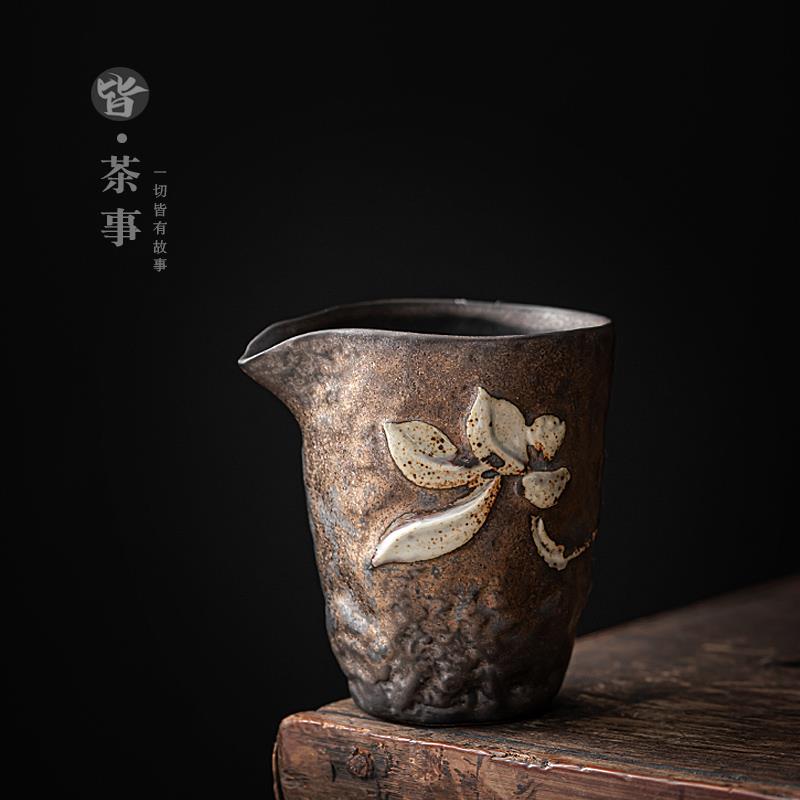 鎏金复古公道杯家用中式功夫茶具分茶器匀茶杯公杯陶瓷茶海手抓杯