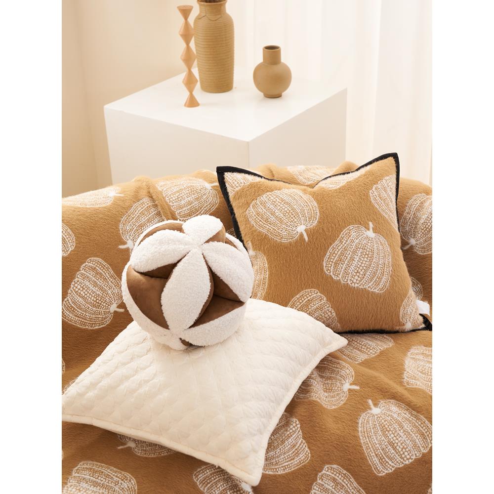 ins风抱枕水貂绒客厅沙发搭毯靠背垫创意毛绒绣球腰靠枕套不含芯