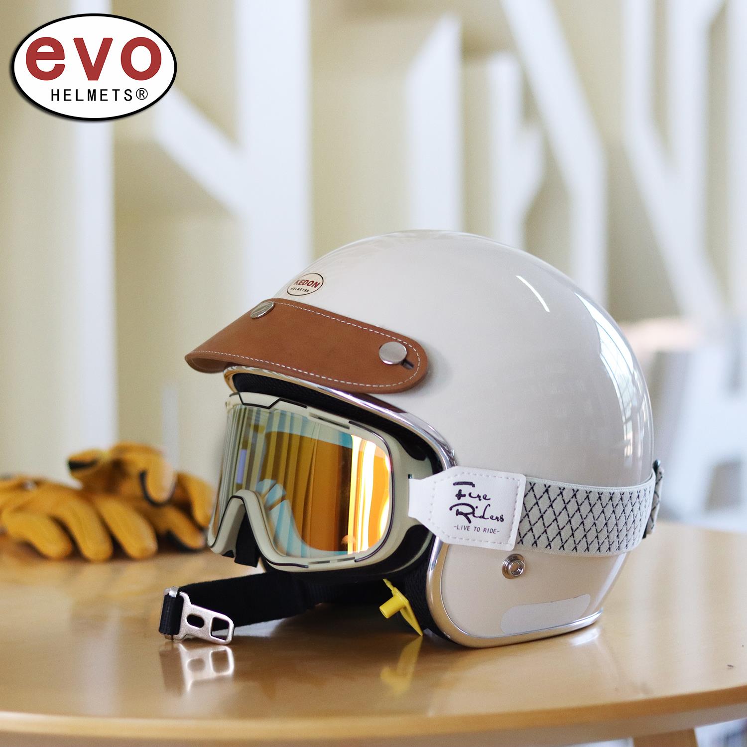 evo &kedon复古头盔四分之三男女通用小盔体踏板头盔巡航通勤全盔