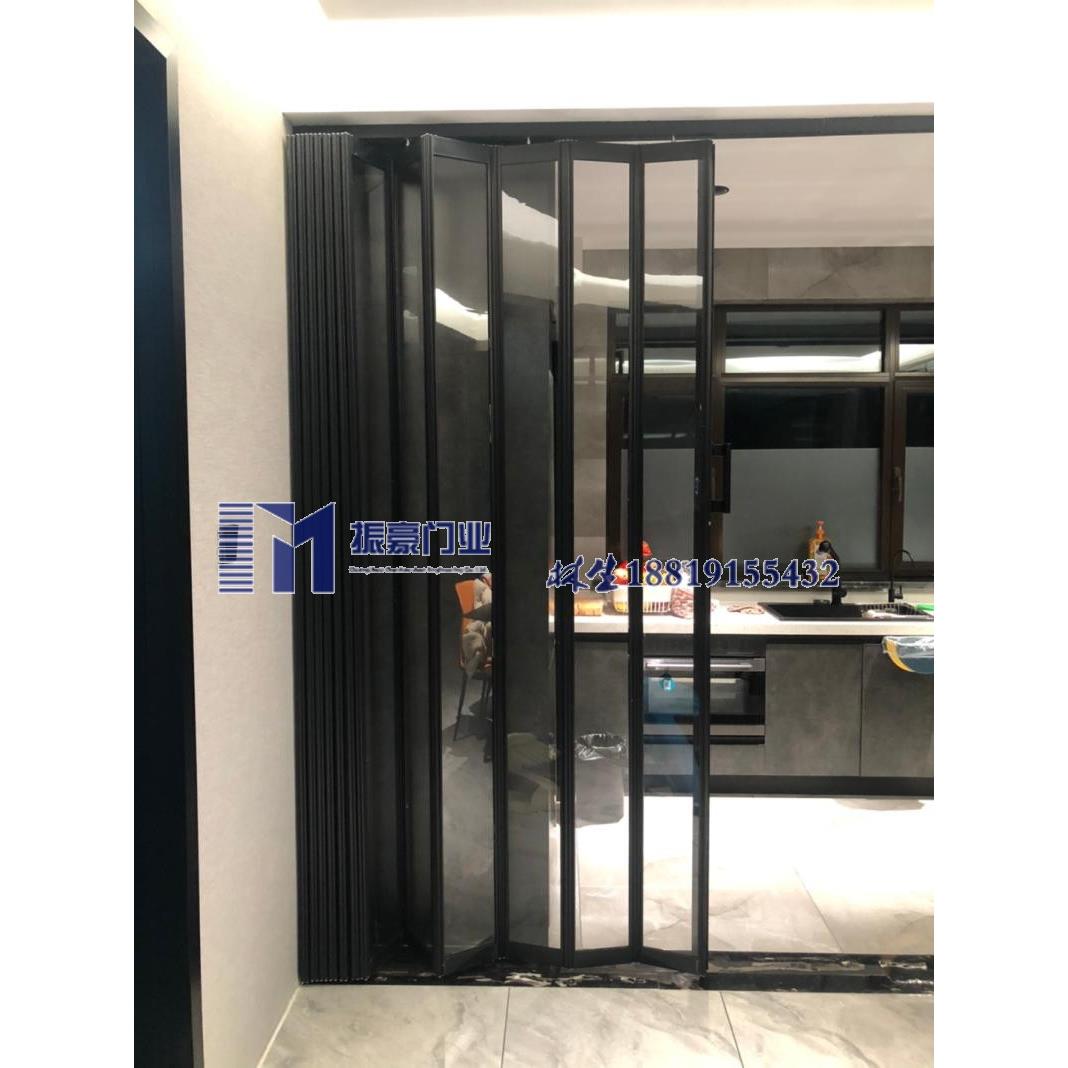 开放式厨房隐形折叠门推拉门 防火燃气围挡隔断门帘 无下轨趟门