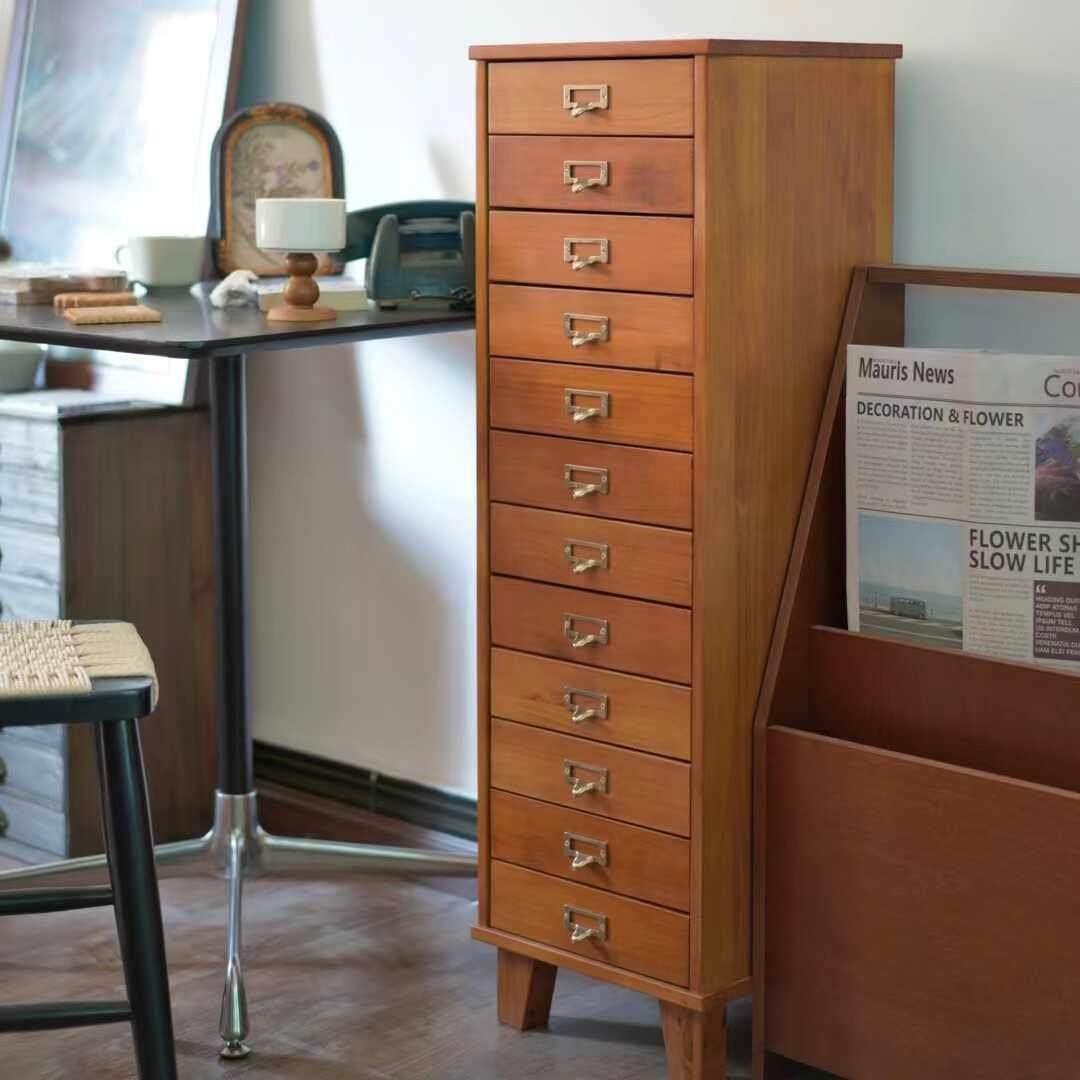 实木复古抽屉柜斗柜中古边柜收纳日杂手作12抽全实木黄铜拉手多抽