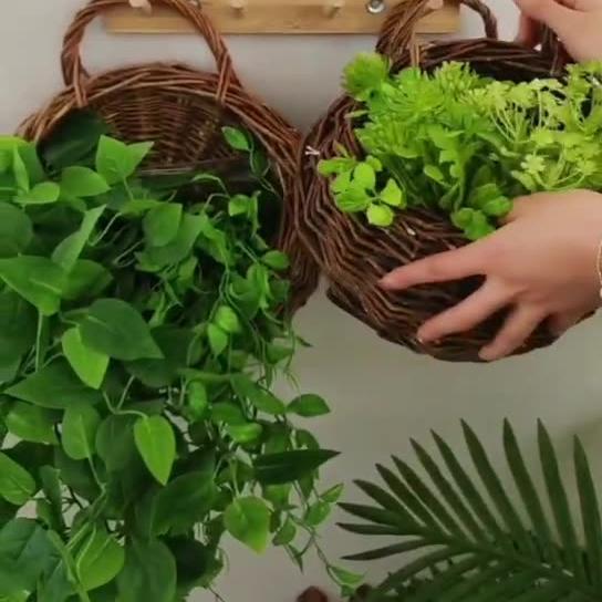 壁挂式鸟巢花篮带薄膜内衬盆藤编盆筐栽绿植篮子装饰手工编织篮子