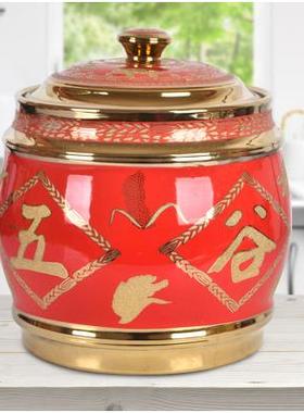 陶瓷米缸米桶带盖20斤30斤存粮密封防潮防虫蛀家用10公斤五谷丰登