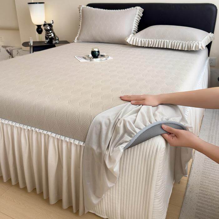 A类夏季床裙款凉席三件套凉感冰豆豆空调软席子床单带裙边可折叠