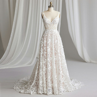 高级定制法式 重工拖尾Lacedresseveningdress宫廷风名媛婚纱礼服