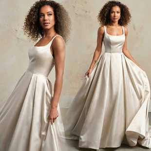 轻奢高级感婚纱法式 胖MM 复古缎面小拖尾简约出门纱赫本风显瘦大码