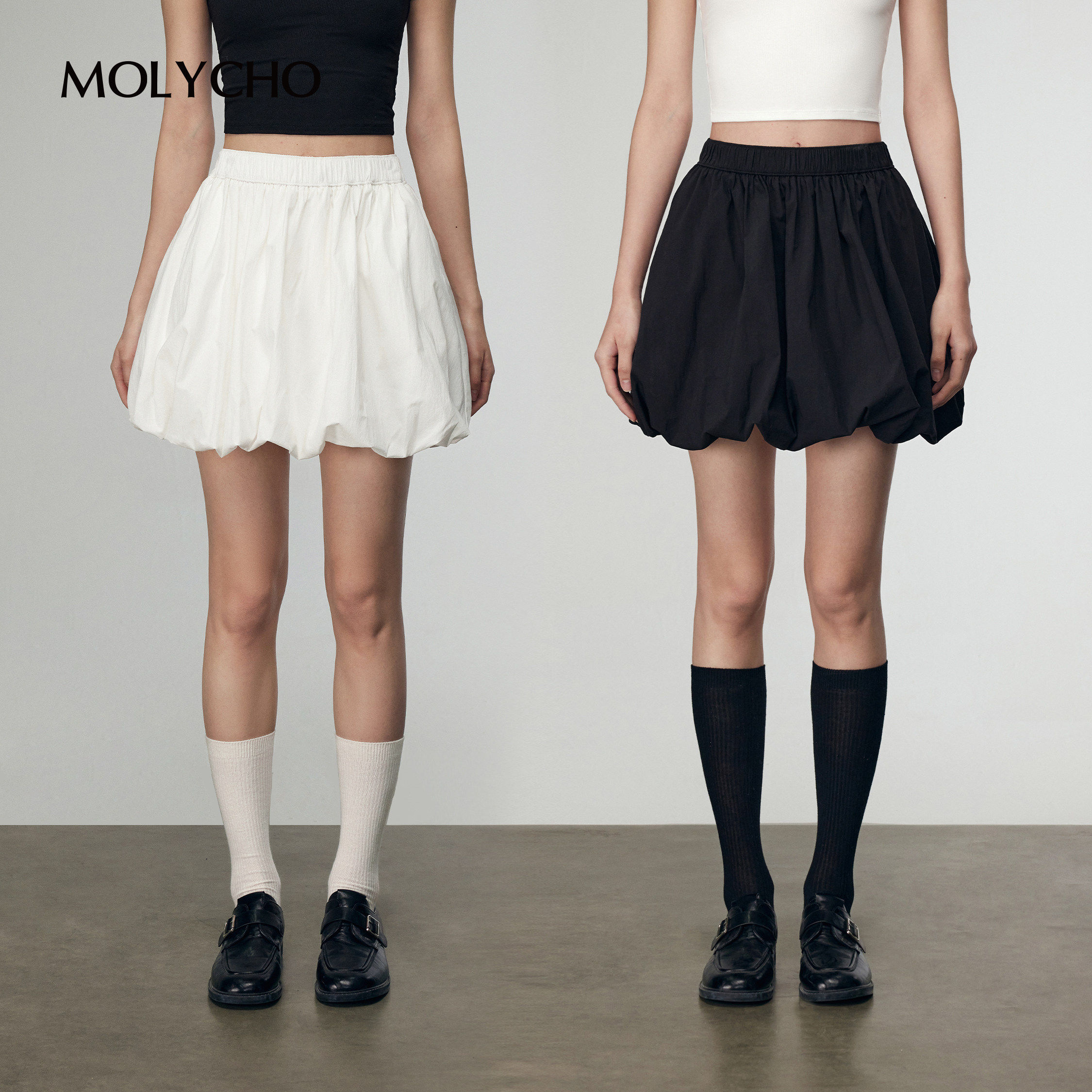 MOLYCHO｜白色云朵花苞裙短裙半身裙女夏季半裙蓬蓬裙泡泡裙裙子