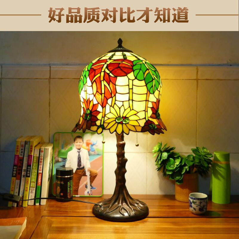 新款欧式卧室床头客厅书房婚房艺术田园复M古节能灯按钮控制台灯