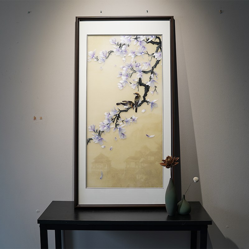 苏州刺绣挂画玉兰花新中式装饰画纯手工苏绣客厅书房Y玄关成品带图片