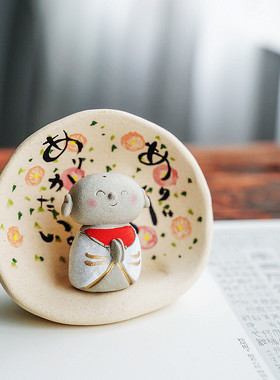 祠祝福 手捏土陶地藏菩萨 日本进口手作书房可爱创意摆件礼物