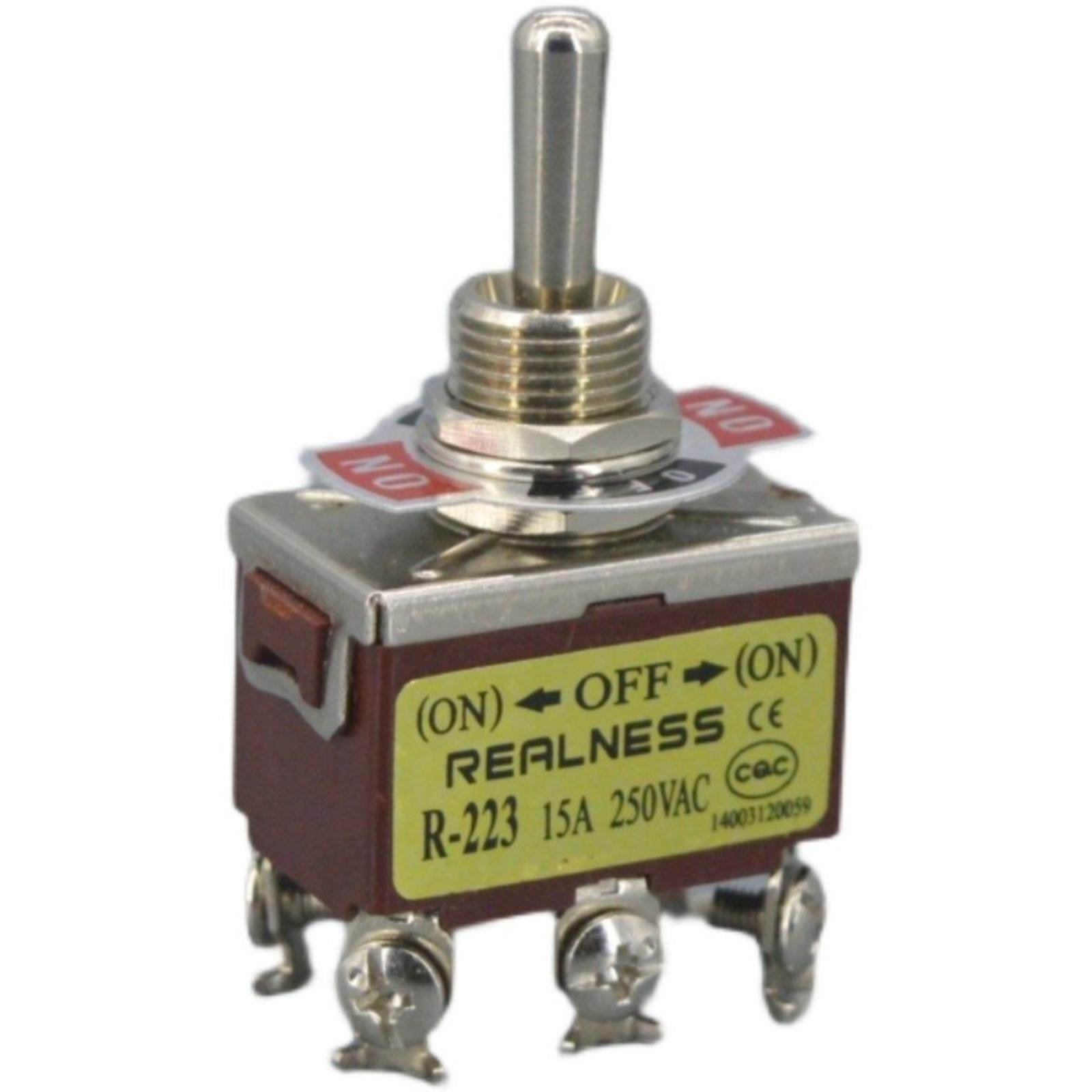 REALNESS 钮子开关 摇臂开关 R-223 ZH-223F 6脚3档复位 银触点