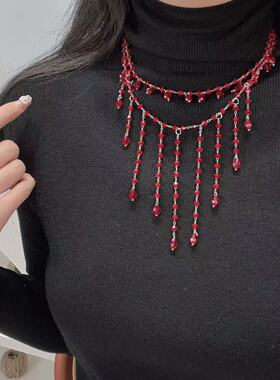 红毯女主多层奢华水滴流苏choker项链女新款小众时尚气质锁骨链潮