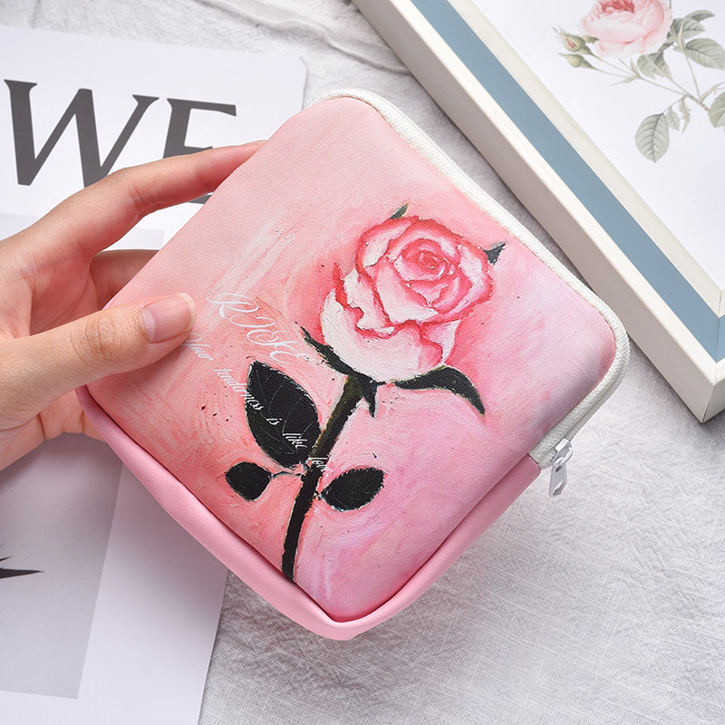 新款玫瑰花姨妈巾收纳包卫生巾收纳包大容量高级学生防水大号少女