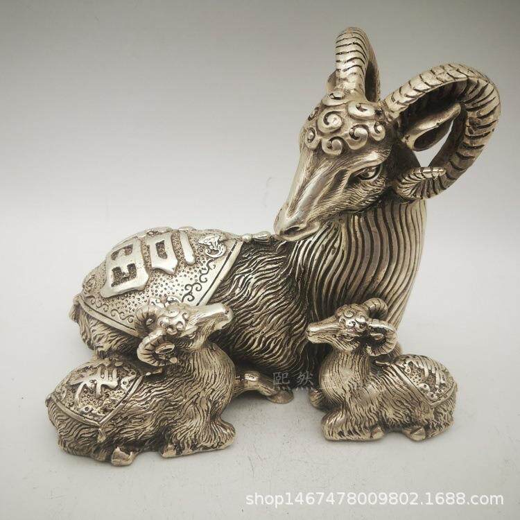 纯铜生肖羊摆件白铜镀银三羊开泰福禄寿羊古玩风水工艺品摆件
