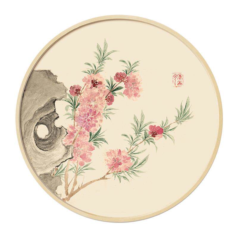 新中式书画圆形装饰画花鸟工笔国画客厅墙挂画书房茶室水墨壁画