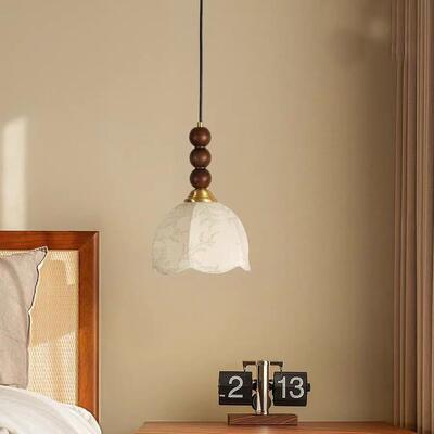 法式复古卧室床头小吊线灯壁灯中古风布艺花朵客厅民宿过道吸顶灯