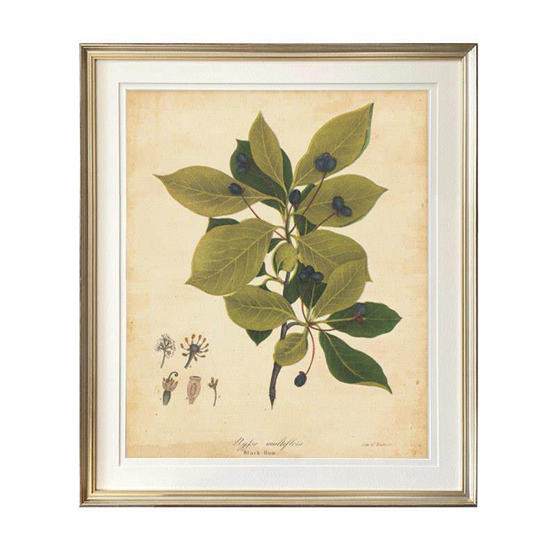 现代美式田园植物装饰画复古花卉卧室床头画餐厅壁画紫色树叶挂画