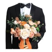 婚礼当天手捧花新娘欧式 小玫瑰婚纱拍照粉橙白仿真婚礼花束厂