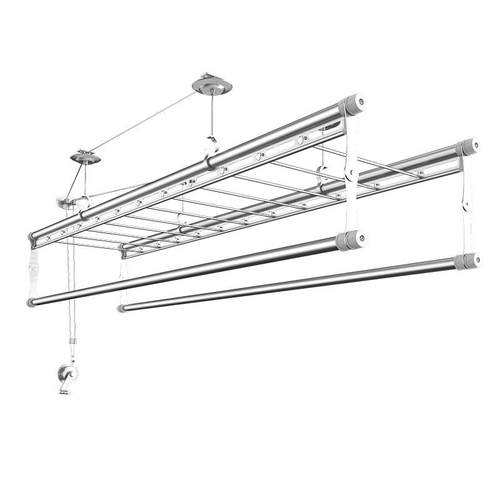双杆式手动凉衣铝合金四杆晒衣架室内家用阳台自动手摇升降晾衣架