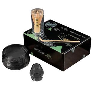 日式玻璃抹茶茶具套装搭配彩盒茶筅抹茶碗茶筅立百本立茶拨7件套