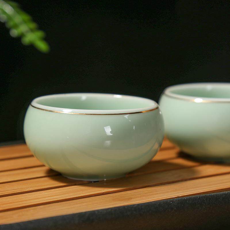青瓷镶银陶瓷茶杯个人杯主人杯银鱼单杯品茗杯功夫茶具小茶杯茶碗