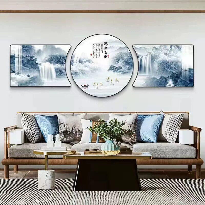 现简约客厅装饰画沙发背景墙挂画卧室晶瓷镶钻壁画新中式三联画