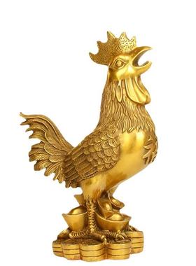 纯铜鸡摆件福字鸡金鸡报晓卧室中式装饰家居客厅铜公鸡工艺品