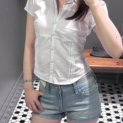 Hollister春秋小海鸥女装衬衣短袖收腰显瘦休闲POLO条纹衬衫上衣