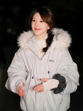 Hollister小海鸥赵露思同款工装派克服大毛领连帽保暖棉衣女外套