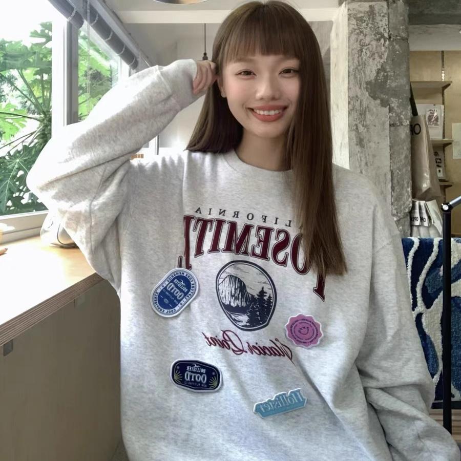 保暖加绒印花美式复古棉宽松卫衣