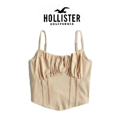 Hollister小海鸥春秋女纯欲风辣妹短款打底鱼骨吊带上衣褶皱背心
