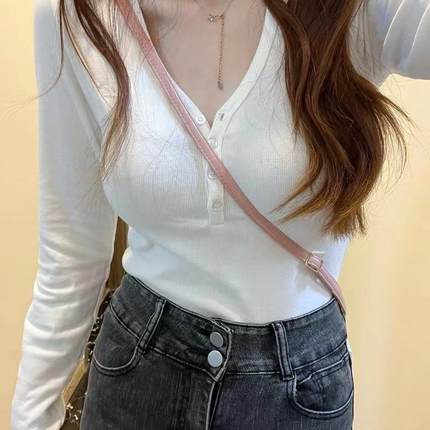 Hollister小海鸥夏季辣妹修身百搭罗纹针织长袖亨利式V领显瘦上衣