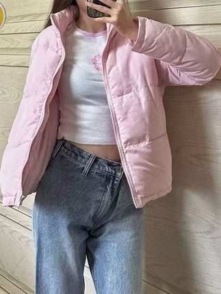 Hollister秋冬棉服女小海鸥立领短款保暖棉衣外套长袖休闲面包服