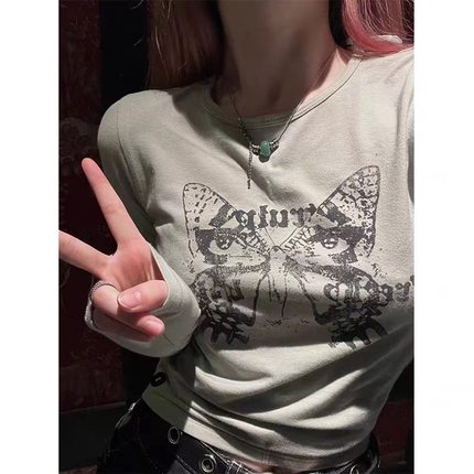 Hollister小海鸥女装春秋款修身百搭圆领长袖上衣印花圆领T恤辣妹