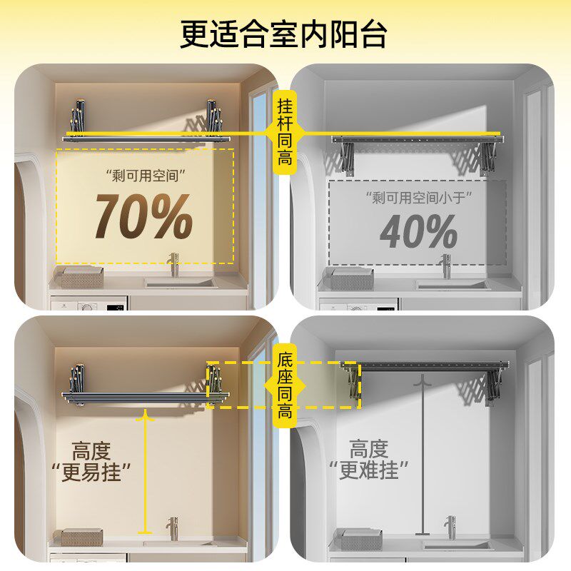 比人阳台侧装晾衣架墙上固定式折叠推拉晒衣架侧面墙晾衣杆小户型