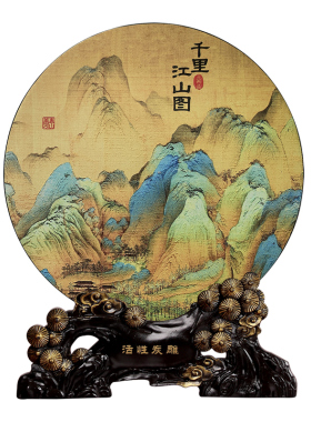 中国传统文化礼品千里江山图只此青绿国风文创酒店前台样板间摆件