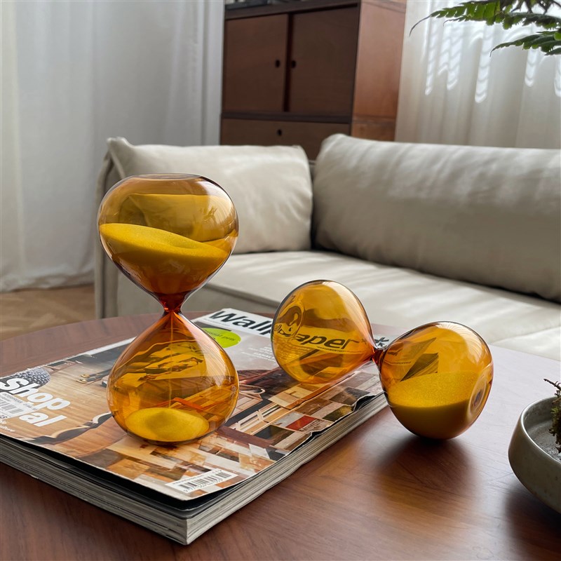 复古焦茶色玻璃沙漏计时器15分钟创意摆件客厅桌面家居装饰品礼物